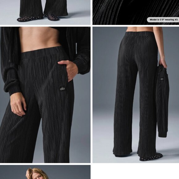 Alo High-waist Micro Plisse Straight Leg Pleated Pant - Picture 2 of 7